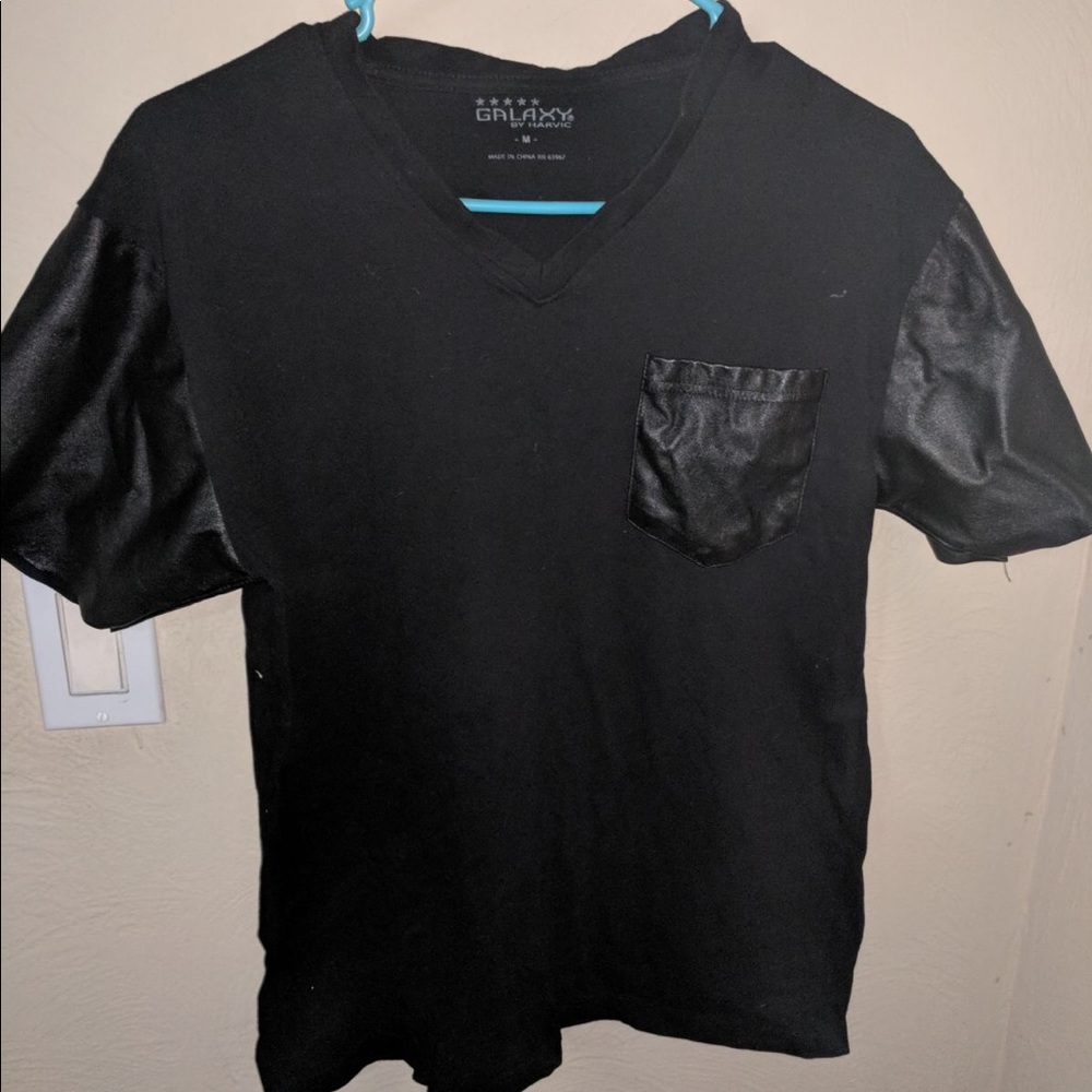 Black Tee With faux leather details